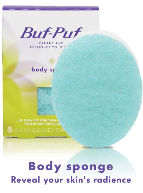 Buf-Puf body sponge removing dirt and excess oil during cleansing