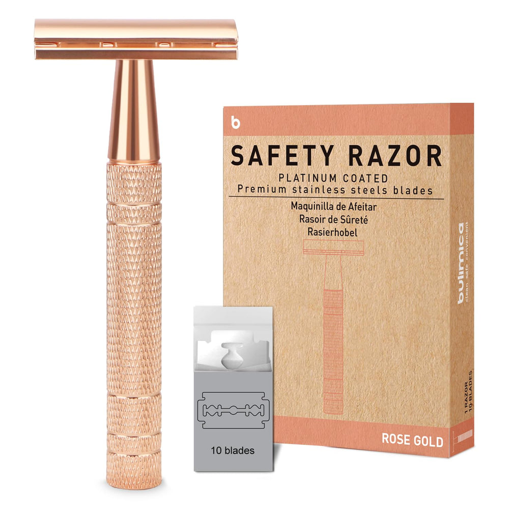 Bulimica Matte Rose Gold Safety Razor handle close up for precise shaving