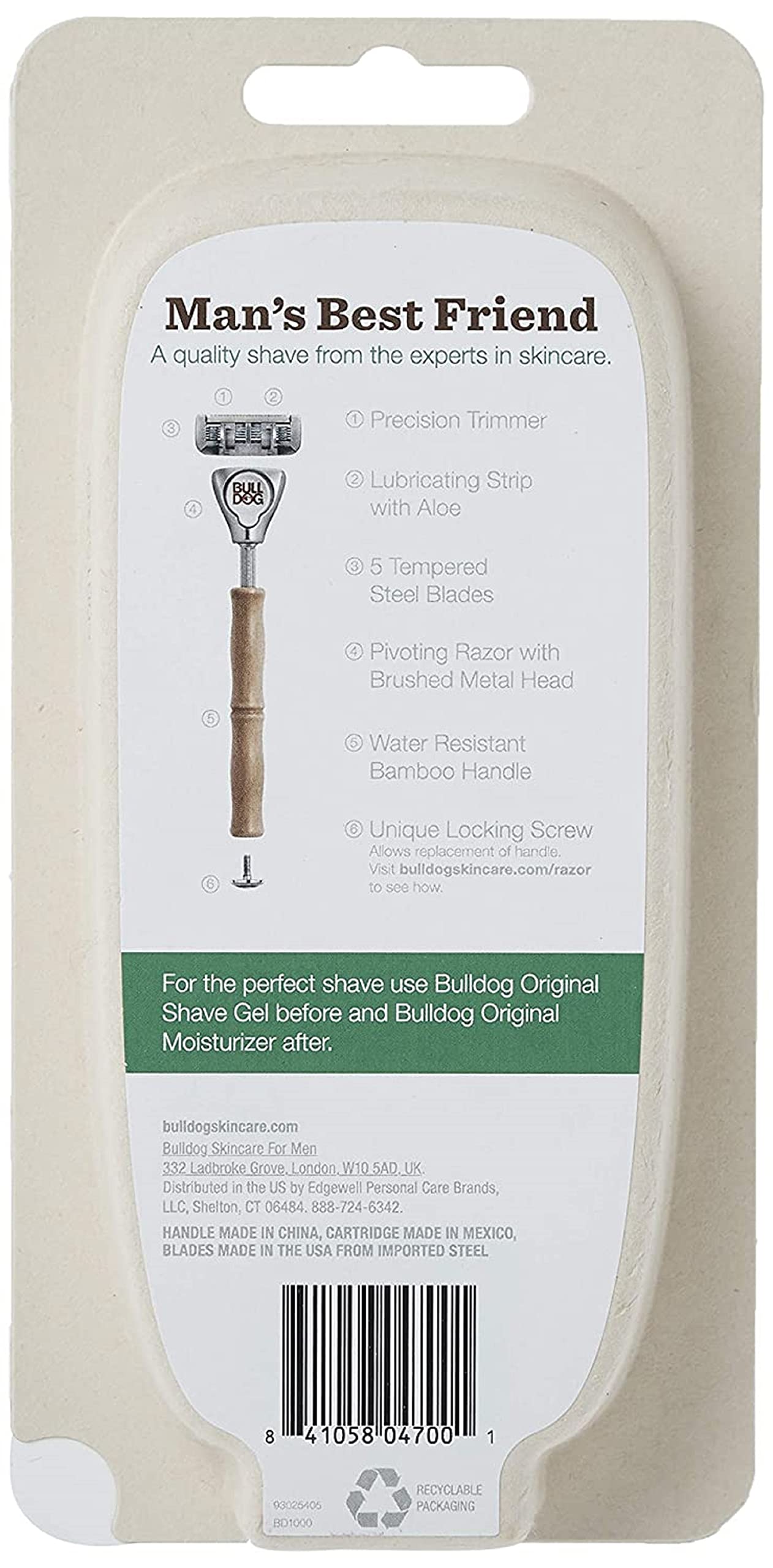Bulldog bamboo razor aloe strip close-up for gentle glide