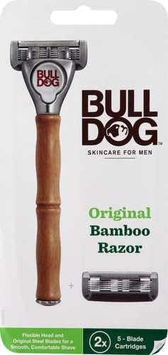 Bulldog bamboo razor head flex close-up showing adaptable shave
