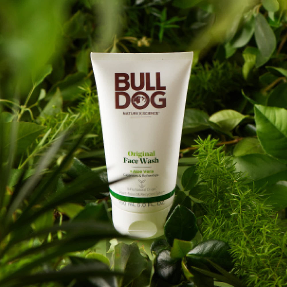 Bulldog Original Face Wash on bathroom sink setup