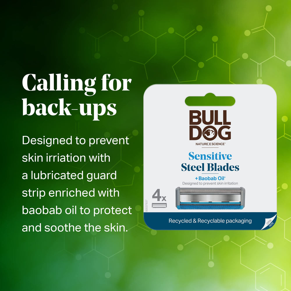 Bulldog refill with five blades designed for a close, comfortable shave
