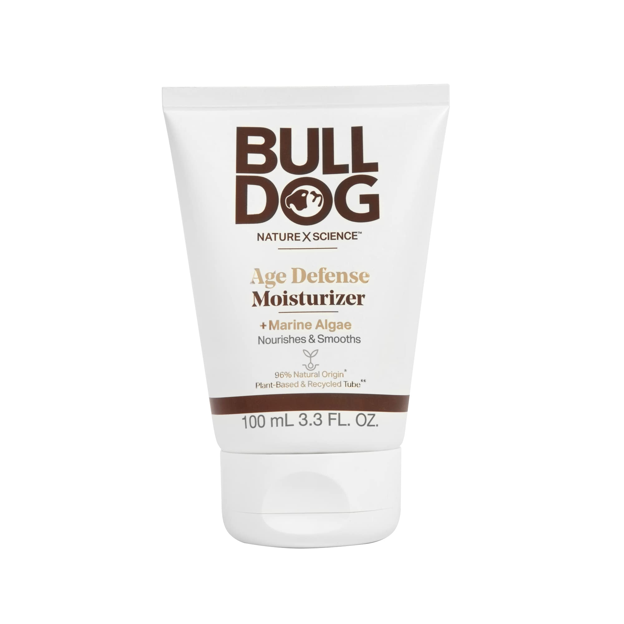 Bulldog defensa anti-edad en botella, hidratación diaria para piel masculina.