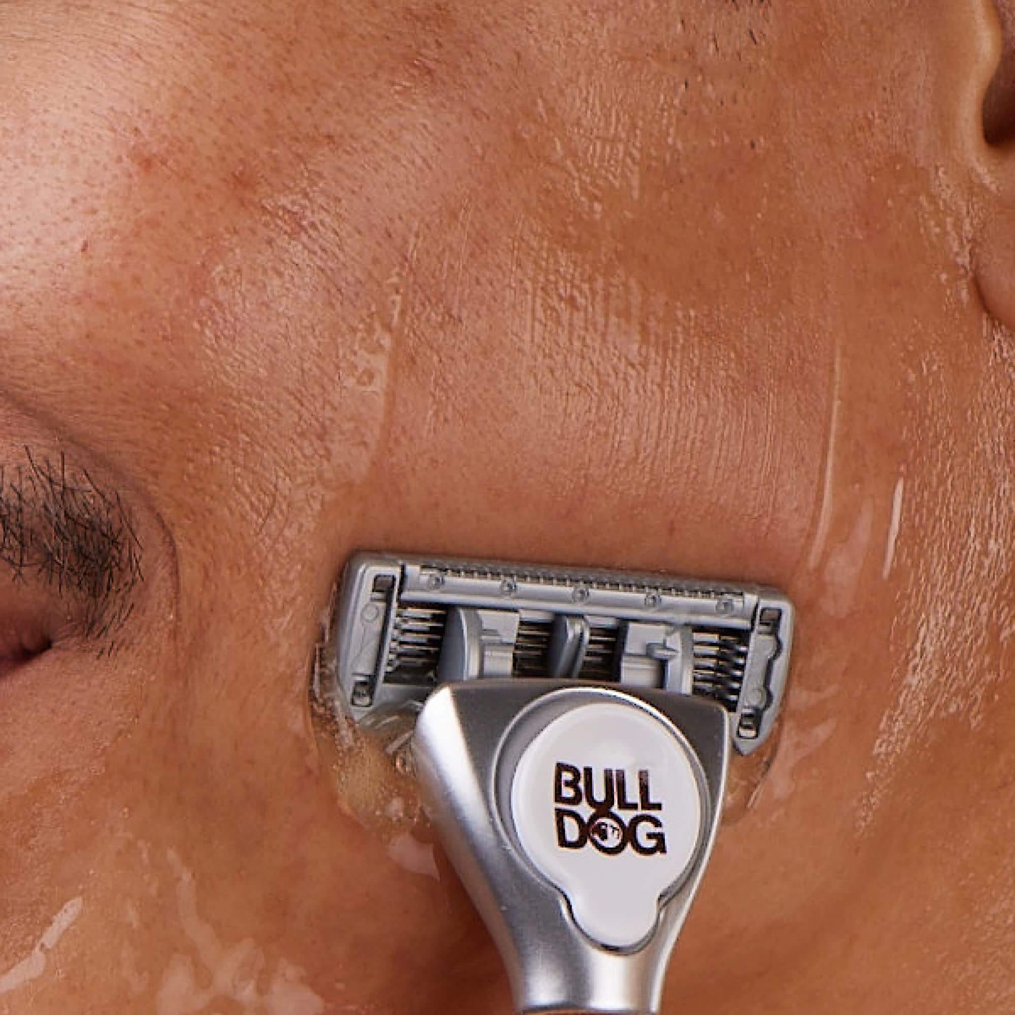 Bulldog Original Shave Gel packaging close-up for vegan cruelty-free branding