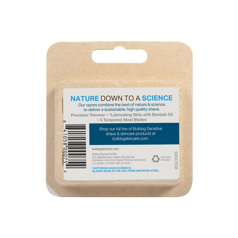 Back of Bulldog refill featuring the precision trimmer for tricky areas