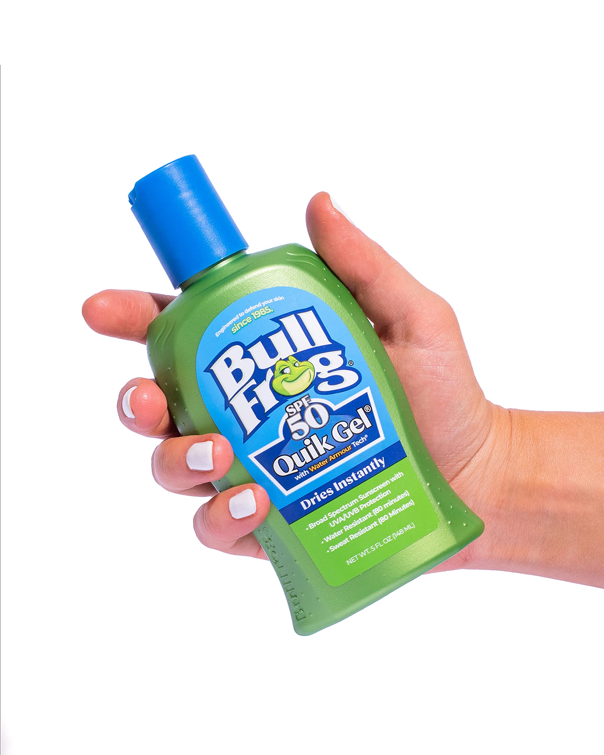 Bullfrog Quik Gel Sunscreen SPF 50 spreads smoothly without a greasy residue.
