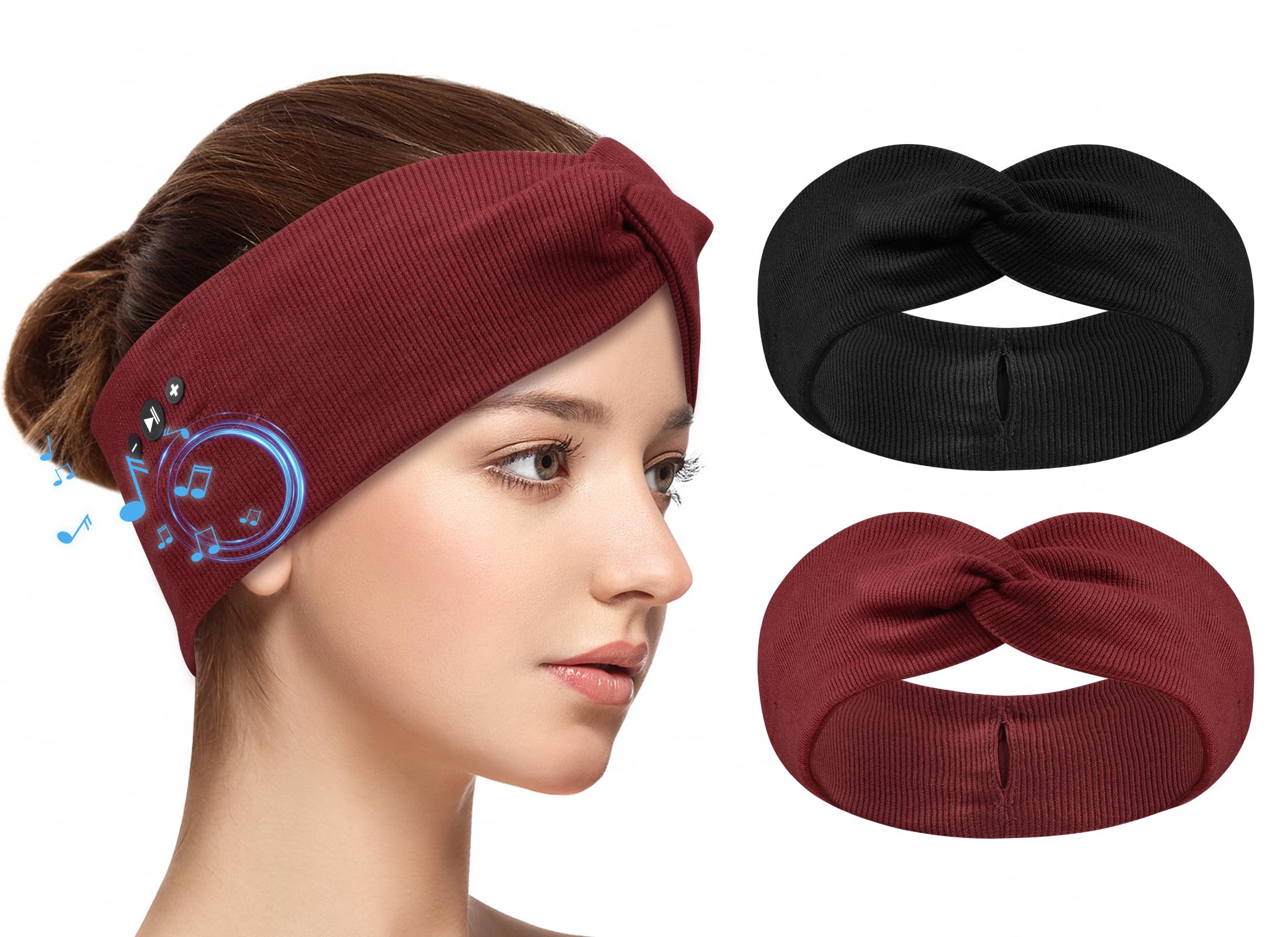 BULYPAZY 2-pack headband headphones in red and black for wireless listening on the go.