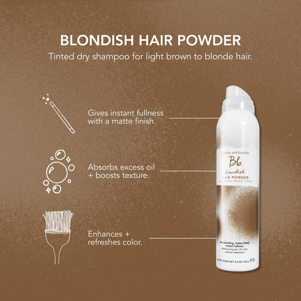 Bumble and bumble Blondish tinted dry shampoo on blonde hair boosts texture between washes.
