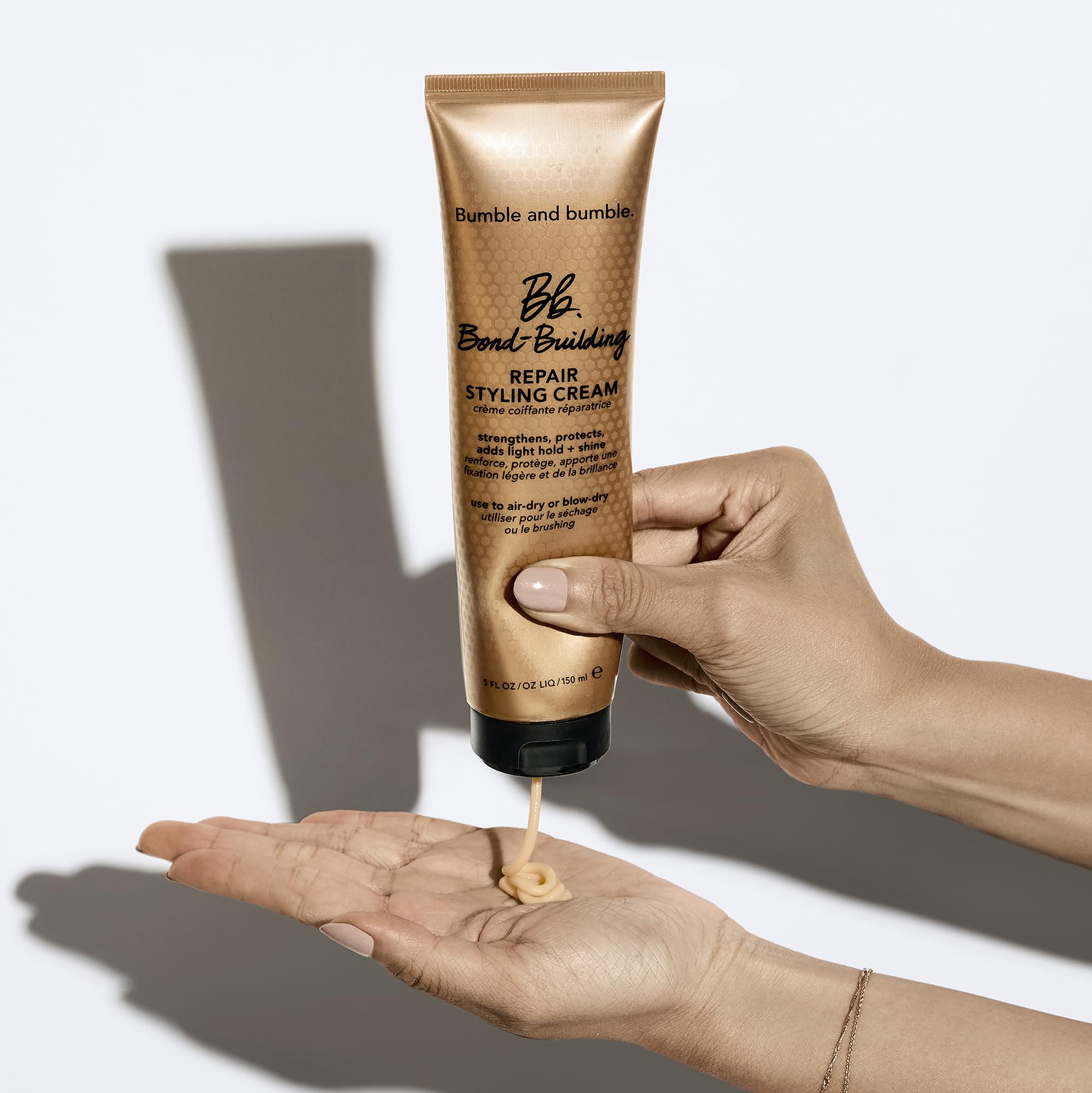 Bumble and bumble bond-building cream stronger hair graphic showing protection.
