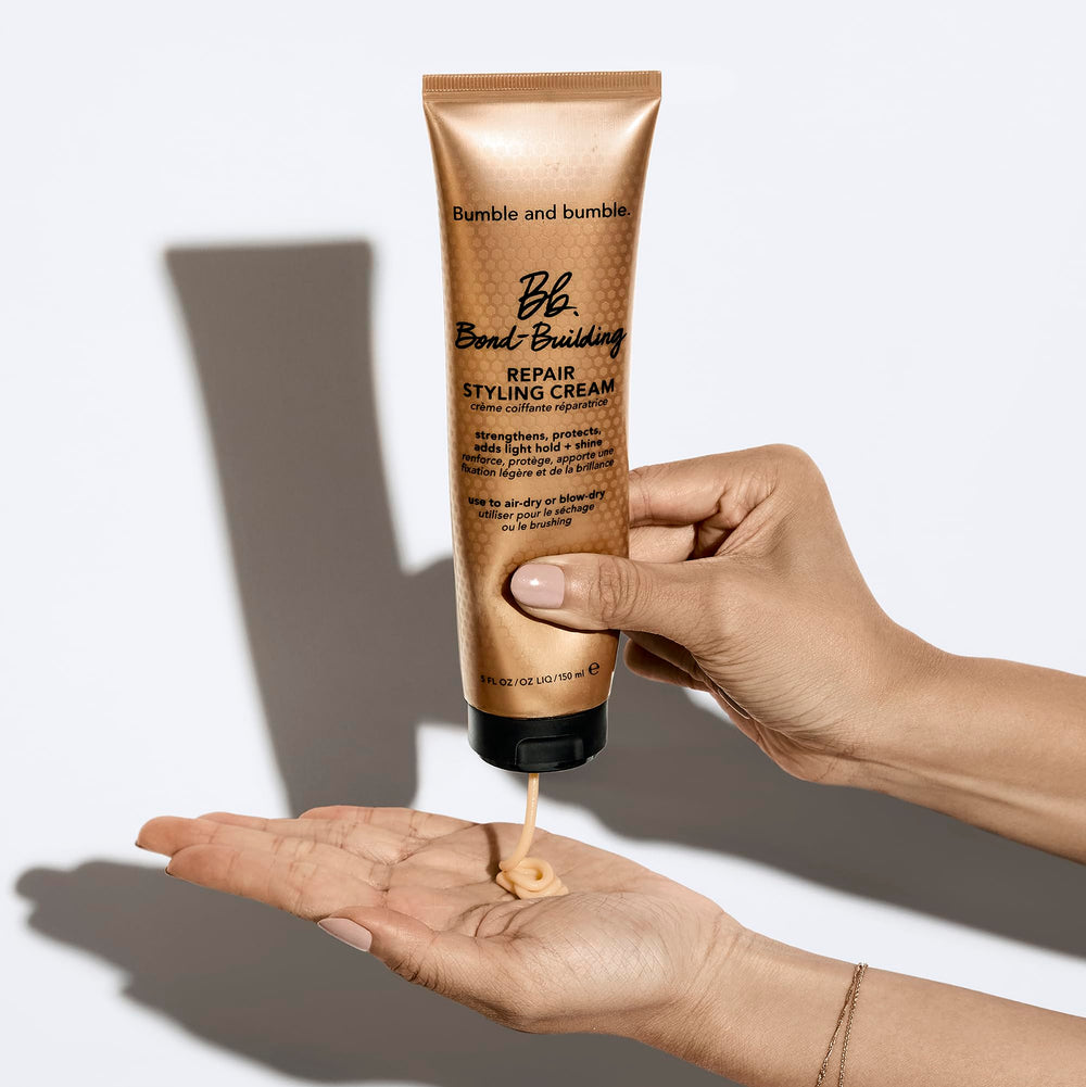 Bumble and bumble bond-building cream stronger hair graphic showing protection.