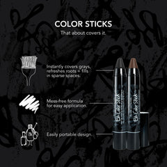 Twist-up color stick demonstration of blendable coverage on gray roots.