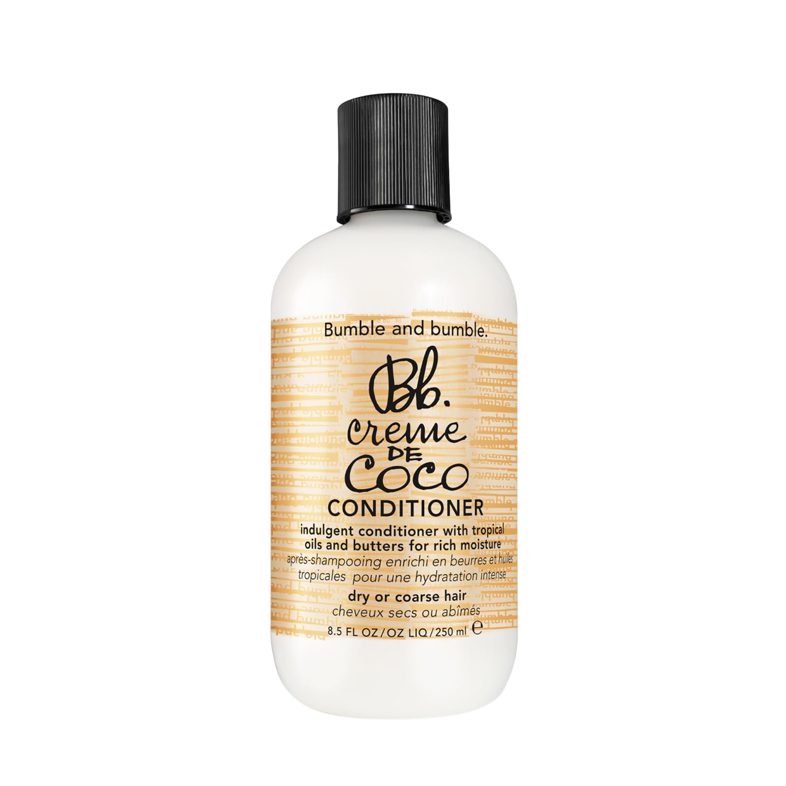 Bumble and bumble Creme De Coco conditioner bottle promotes rich moisture and shine.