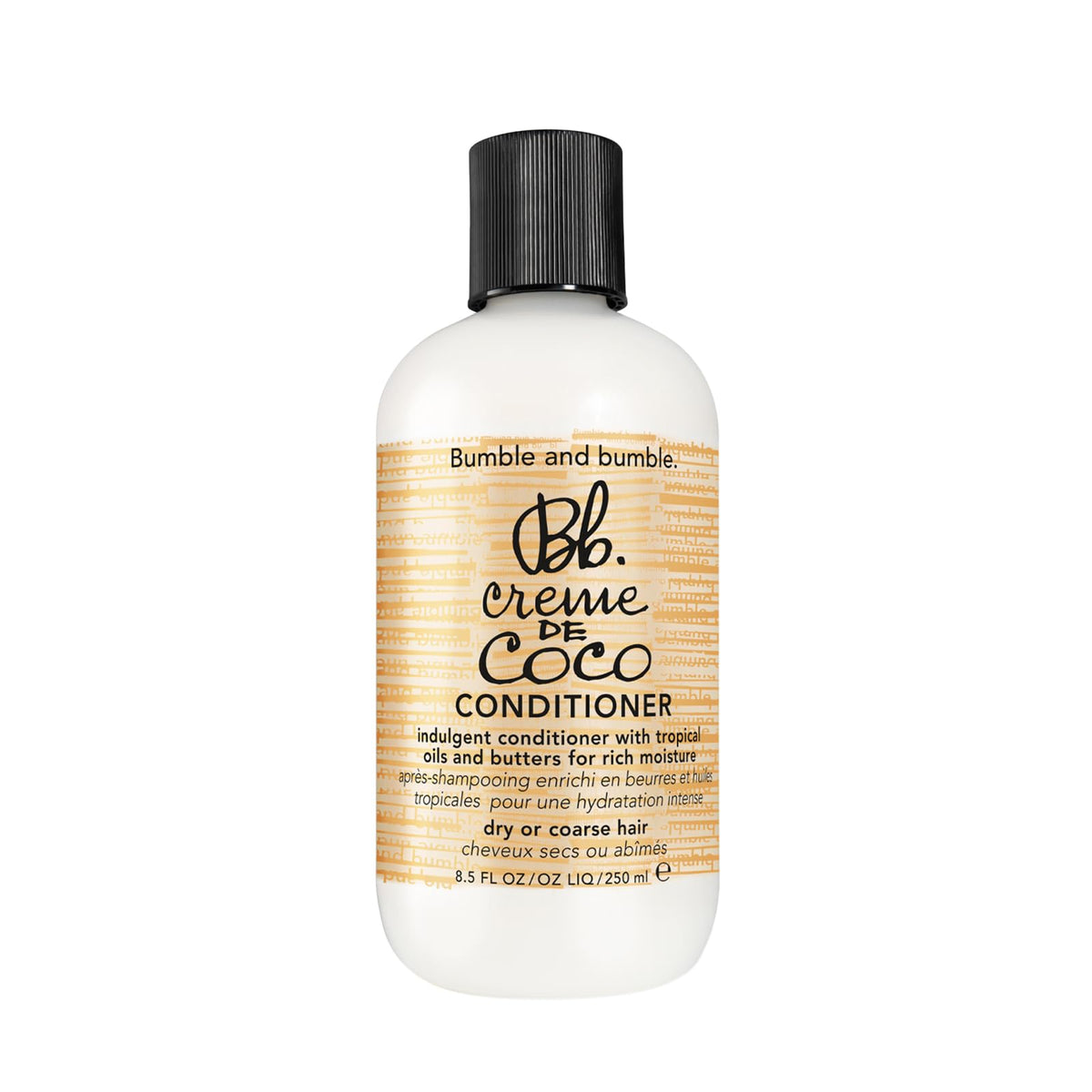Bumble and bumble Creme De Coco conditioner bottle promotes rich moisture and shine.