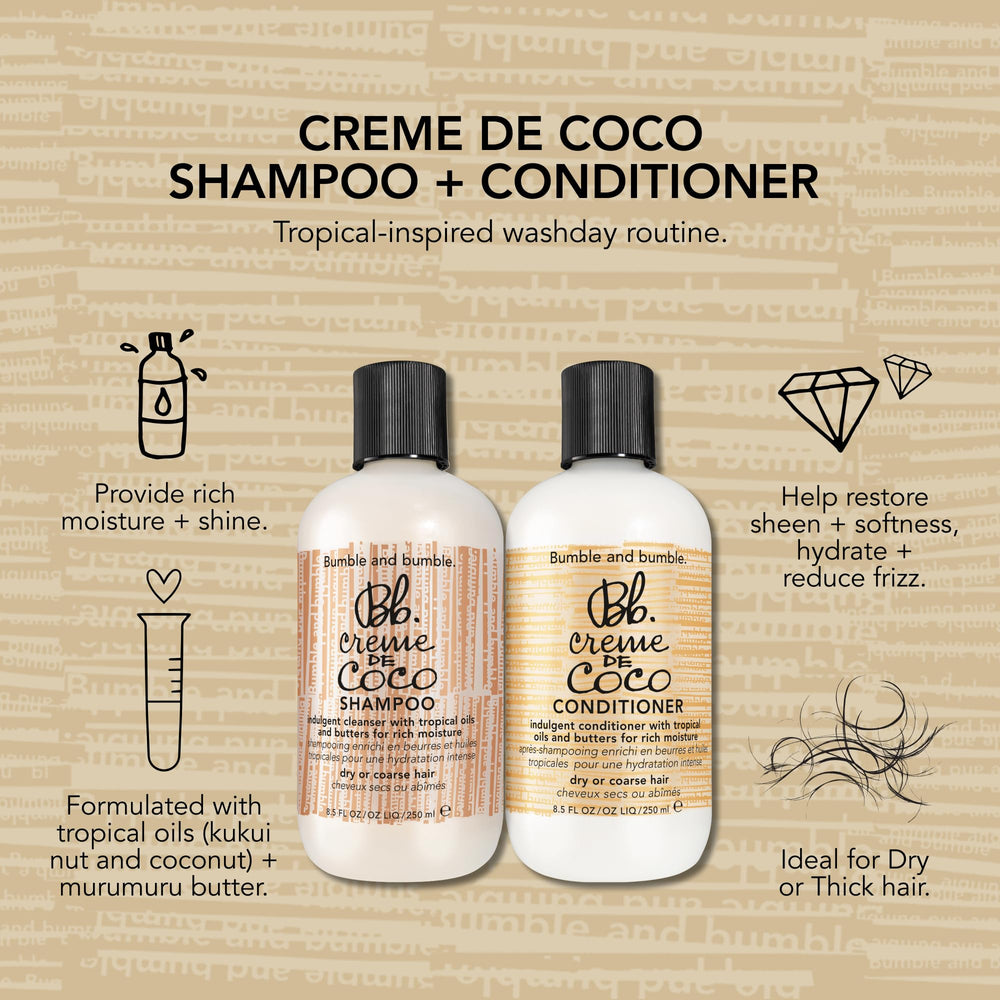 Bumble and bumble Creme De Coco conditioner hair close-up shows softness and flexibility.