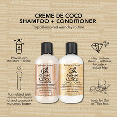 Bumble and bumble Creme De Coco conditioner hair close-up shows softness and flexibility.