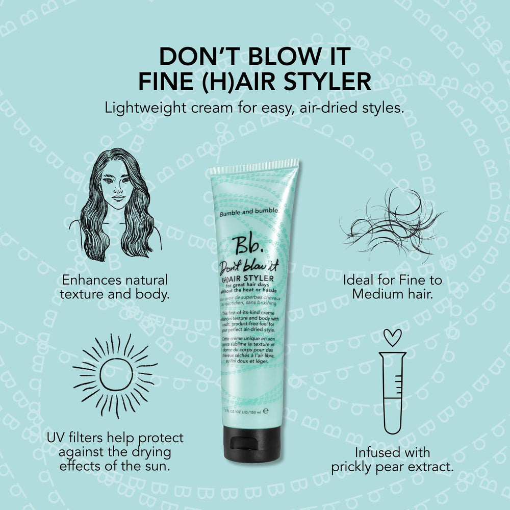 UV protection icon indicates sun safety for hair when using Don't Blow It Fine Air-Dry Cream.