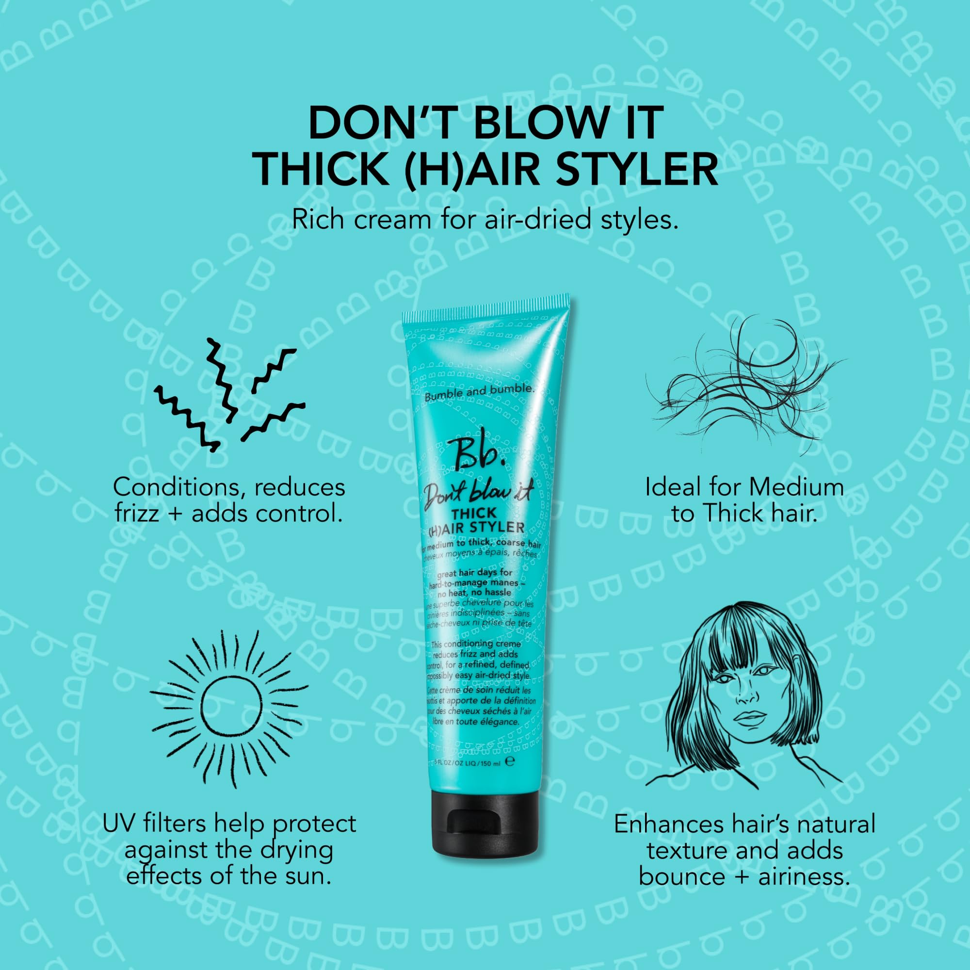 Bumble and bumble Don't Blow It Thick Air-Dry Cream close-up on hair texture.