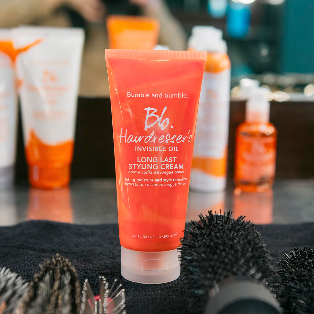 Sleek, non-greasy finish achieved with Bumble and bumble styling cream.