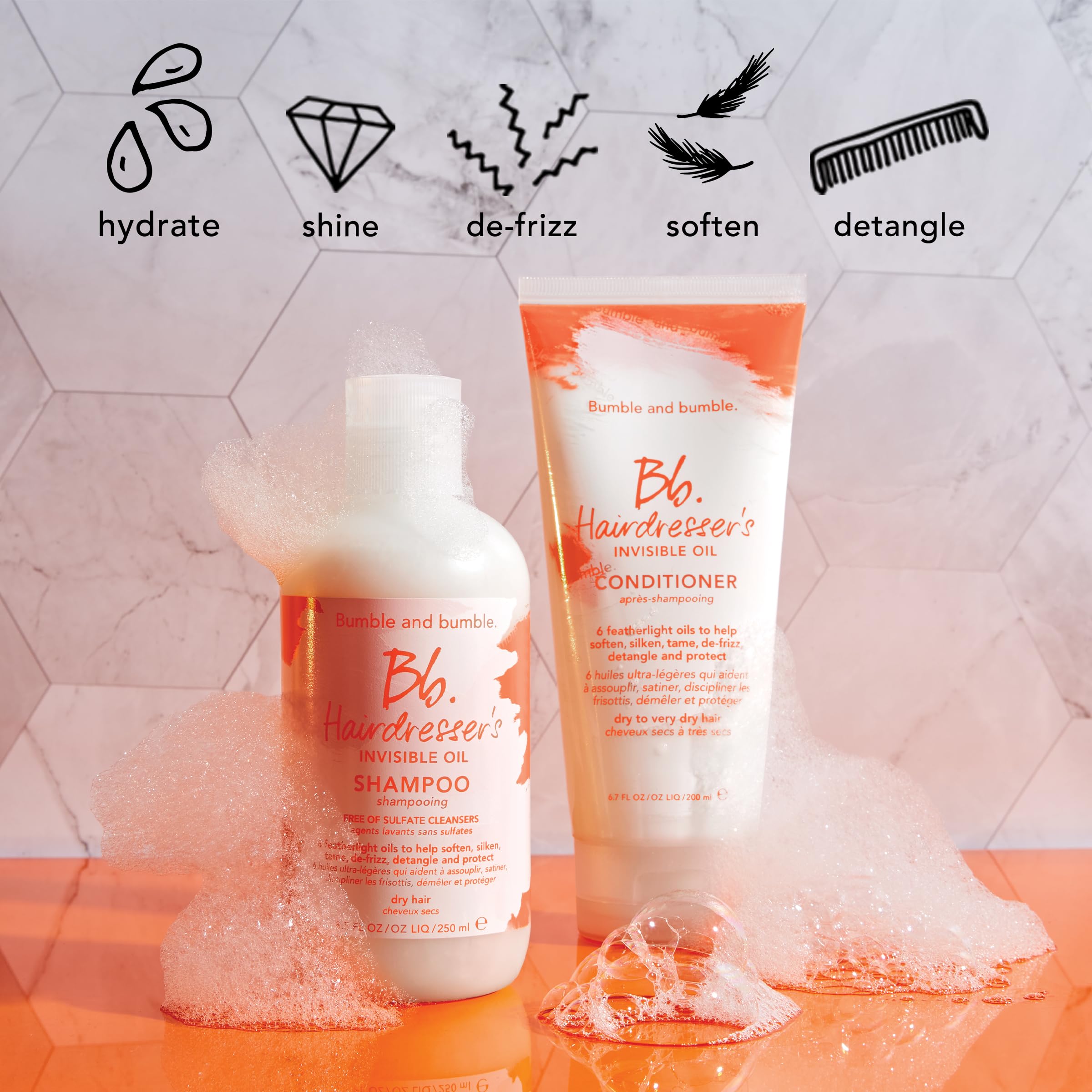 Color-safe label on Bumble and bumble Hydrating Shampoo signals safe use on color-treated hair.