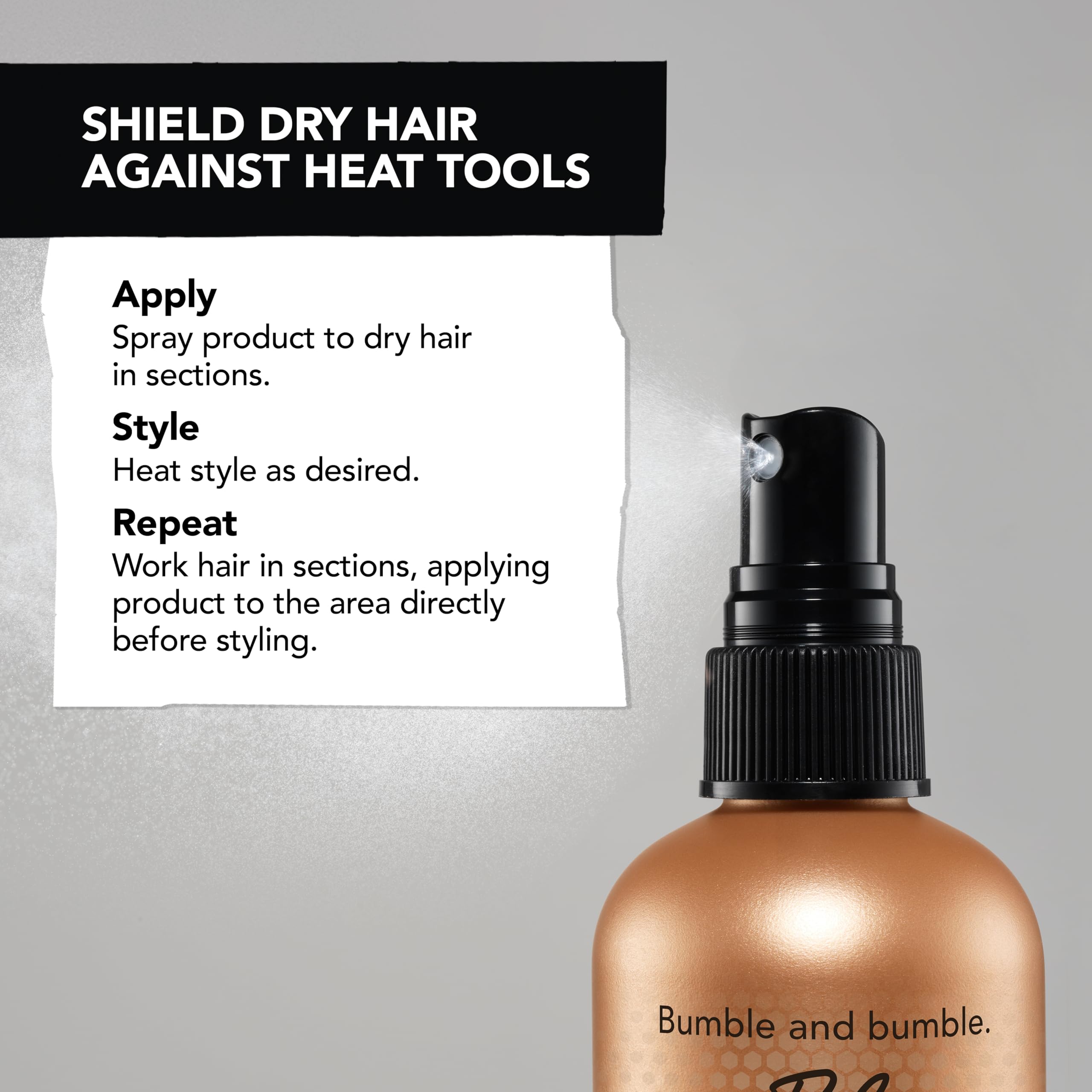 Bumble and bumble Heat Shield mist supports elasticity during styling.