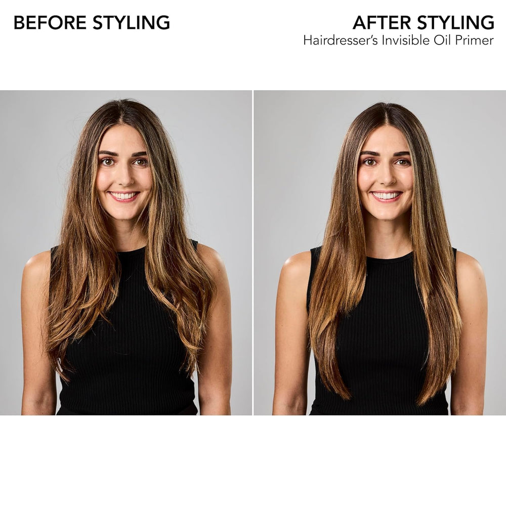 Bumble and bumble primer applied to hair for smoothing.