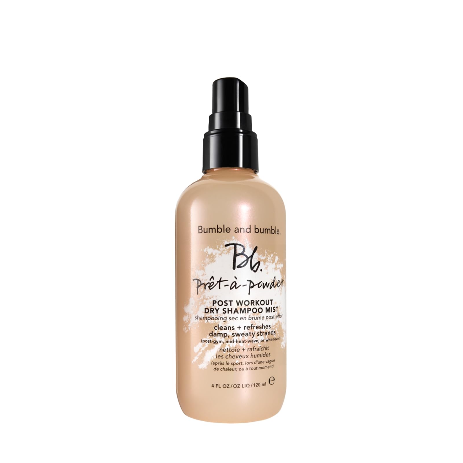 Bumble and bumble Pret-a-Powder Dry Shampoo Mist bottle for quick post-workout refresh.