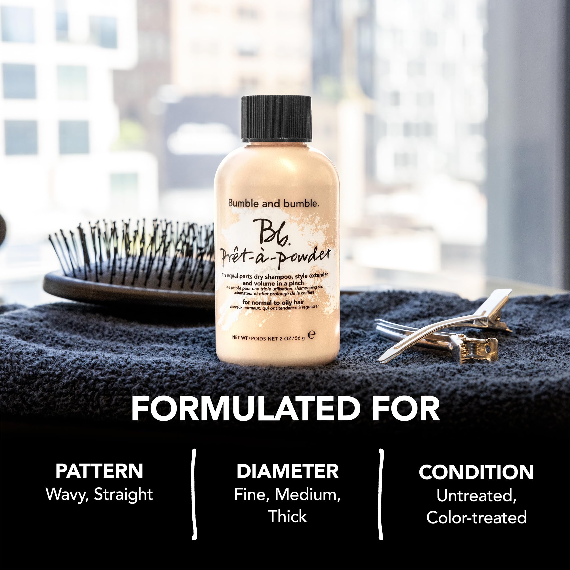 Bumble and bumble Pret‑A‑Powder refresca el peinado entre lavados con volumen ligero.