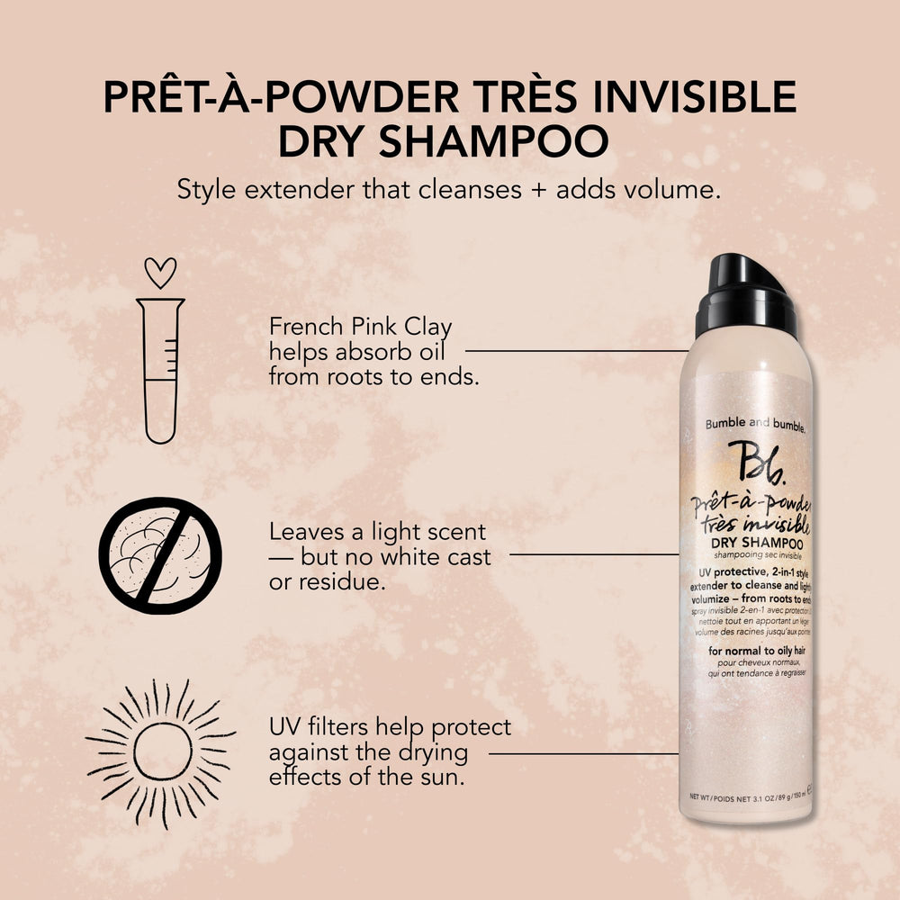 Close-up shows powder absorbing oil from scalp to ends.