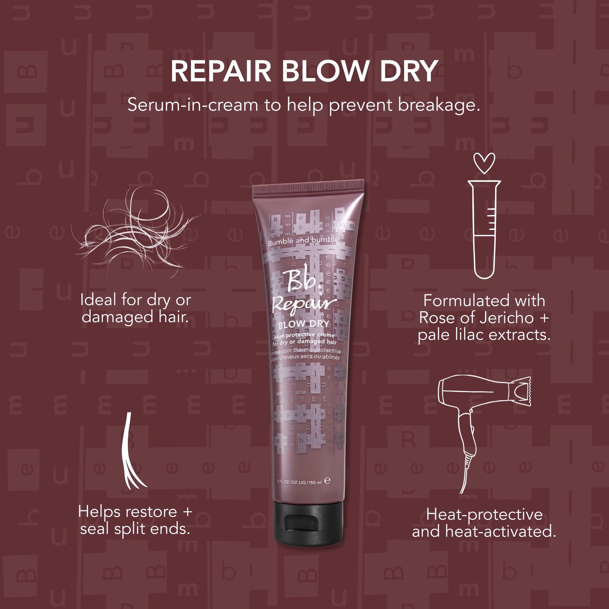 Bumble and bumble Repair Blow Dry Cream texture demonstrating smoothing action on hair
