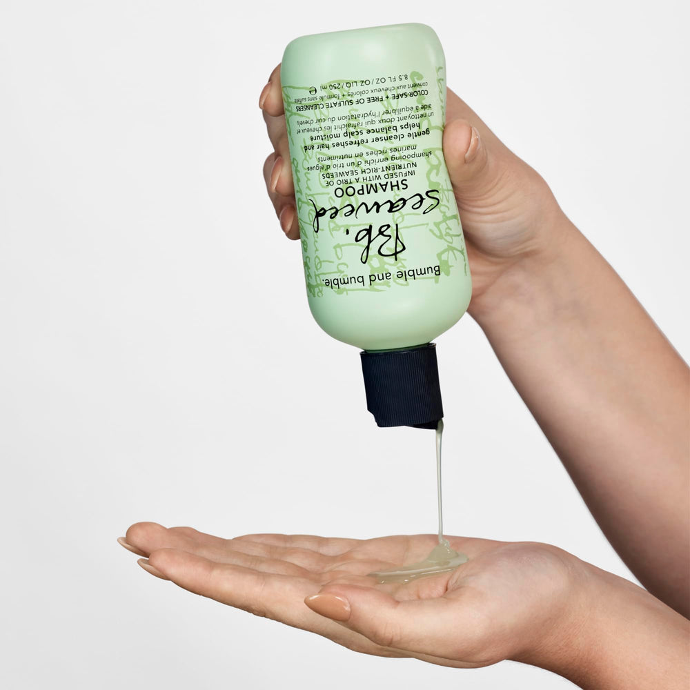 Bumble and bumble Seaweed Hydrating Shampoo lather shows creamy texture for fine-to-medium hair.