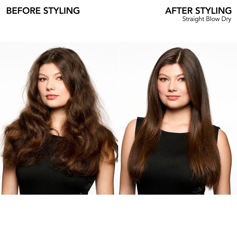 Bumble and bumble Straight Blow Dry Cream dispenser demonstrates easy application for quick, controlled styling.