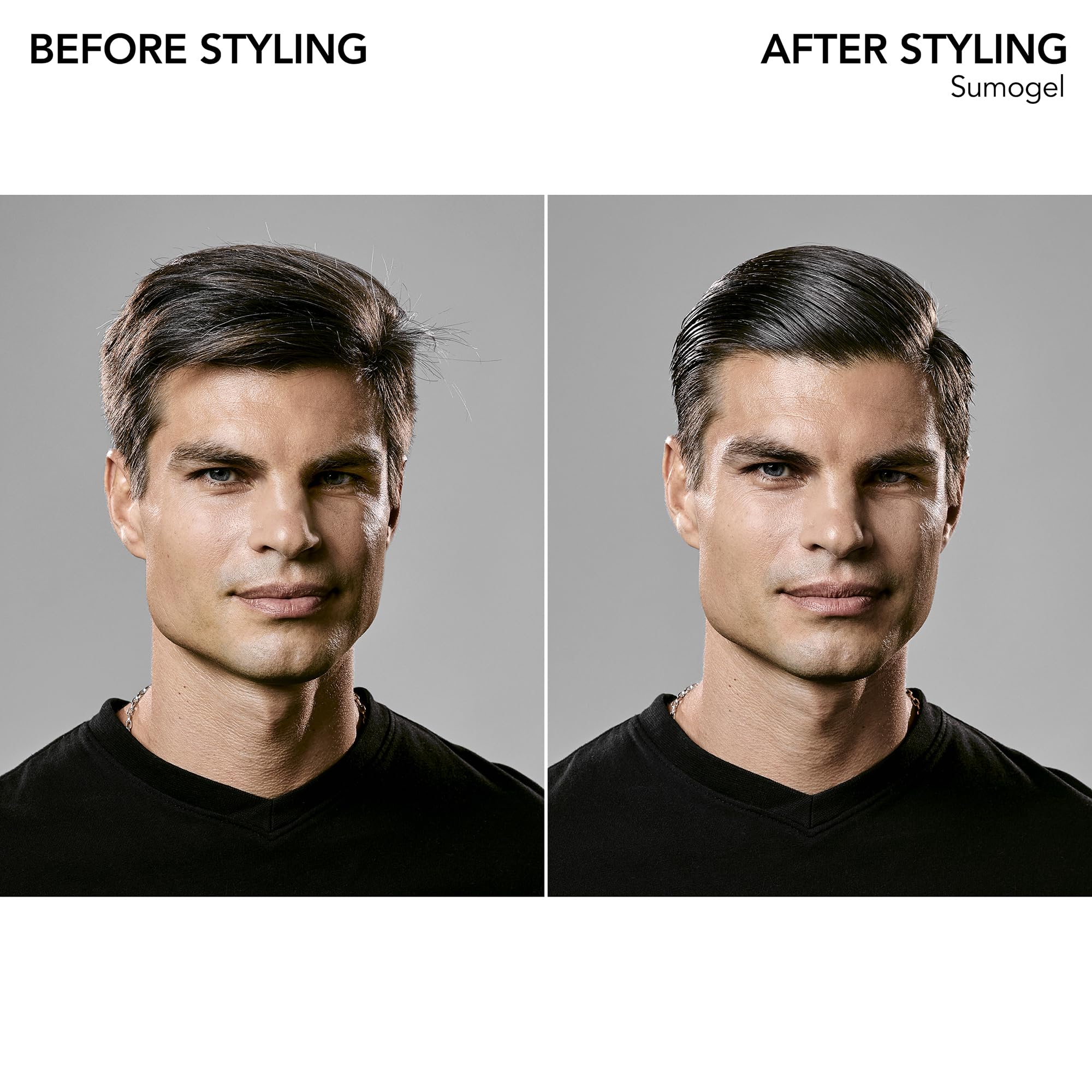 Crystal-clear Sumogel Hi-Hold gel texture provides high-shine definition for short to medium styles.