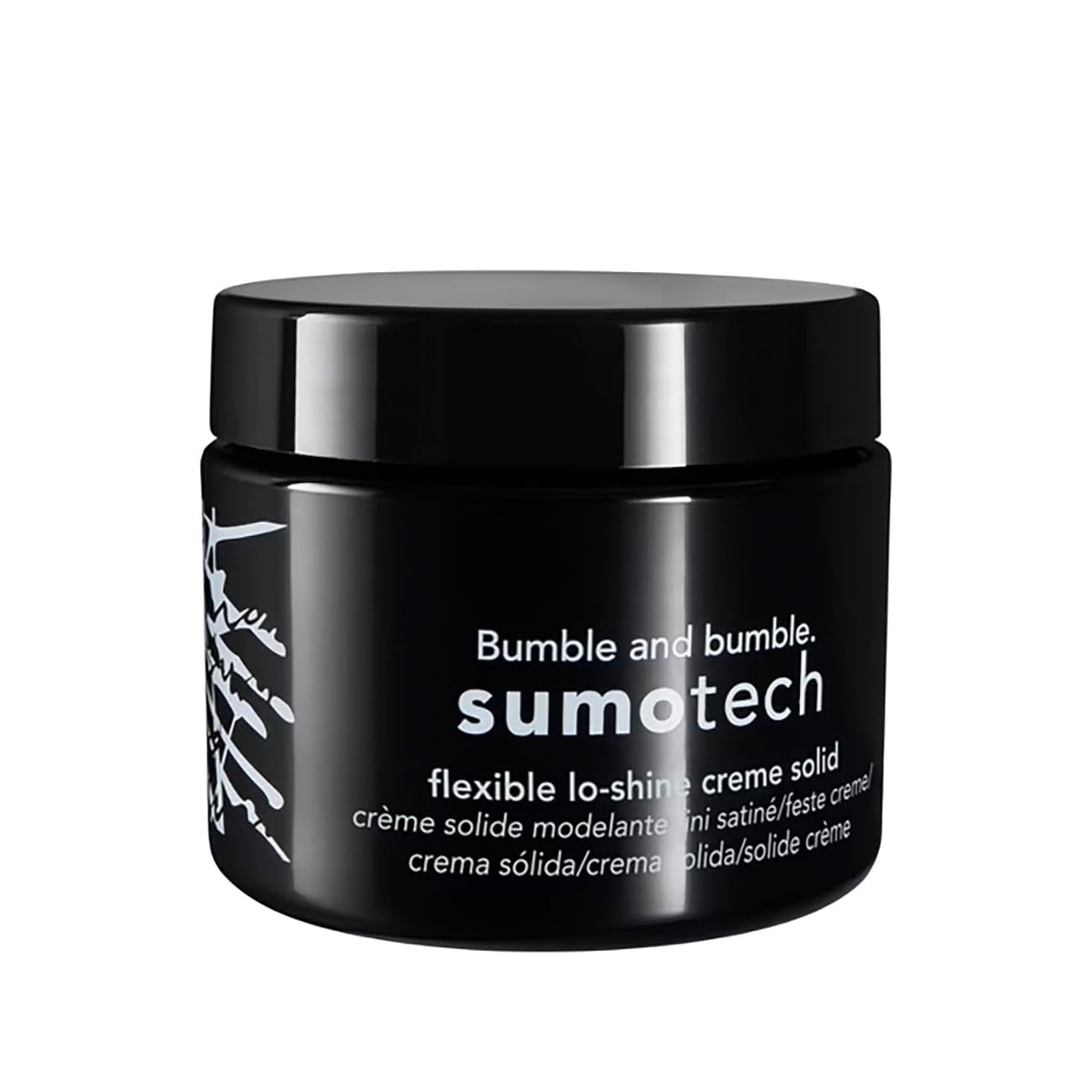 Bumble and bumble Sumotech cream-solid jar close-up showing versatile hold and pliable texture.