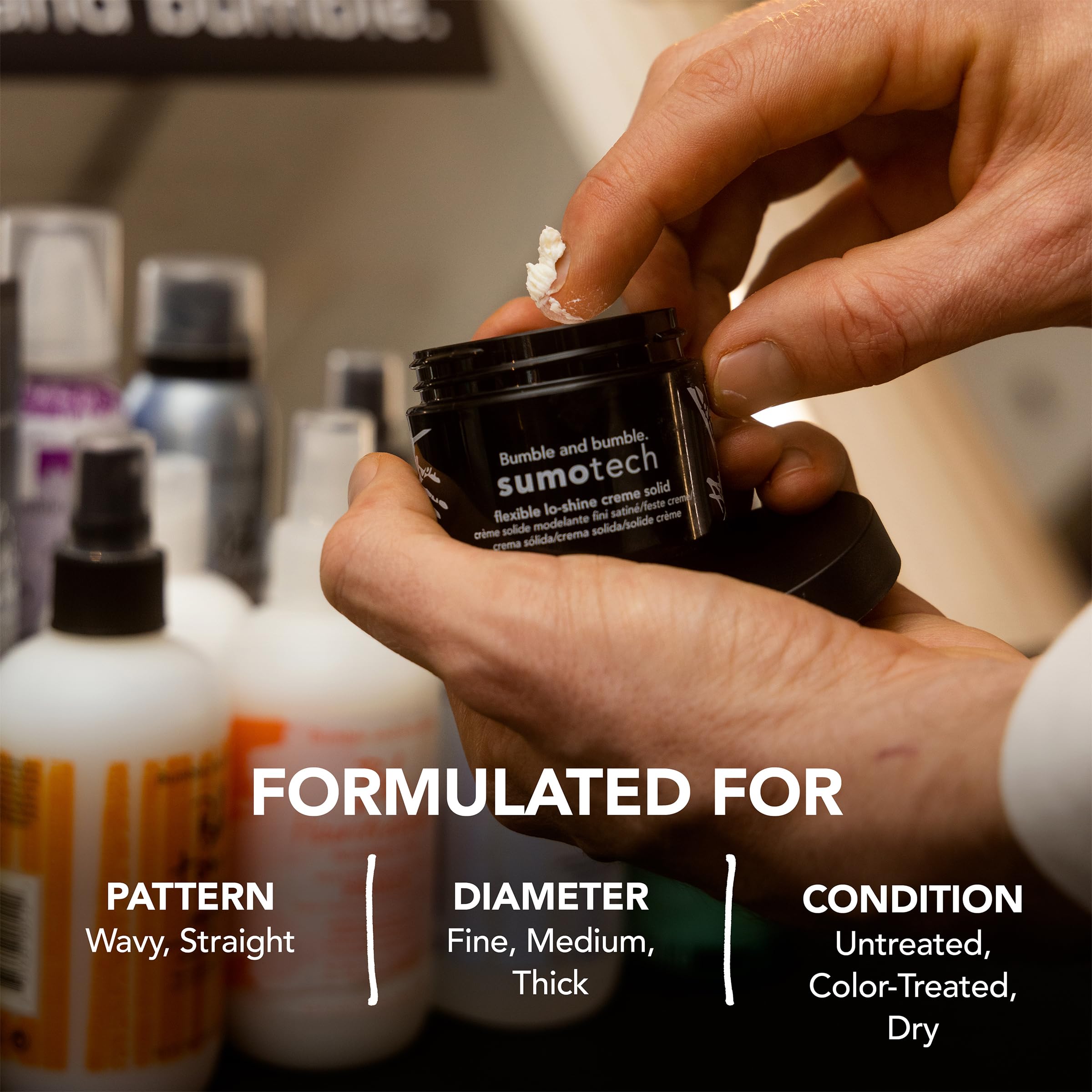 Bumble and bumble Sumotech polymer-based formulation supports hold and structure.