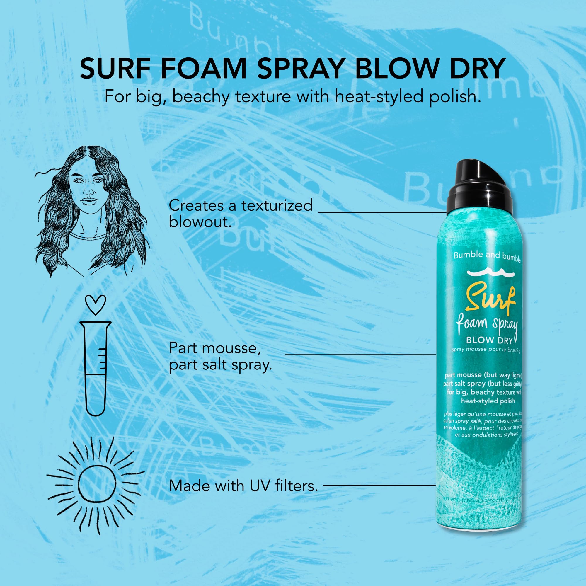Bumble and bumble Surf Foam Spray UV filters protect hair from sun exposure