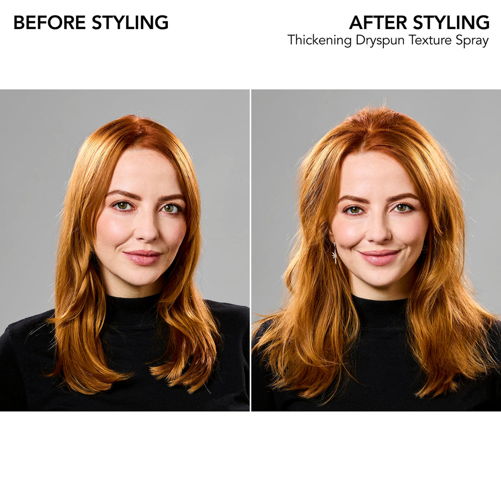 Applying Dryspun Texture Spray to straight to wavy hair