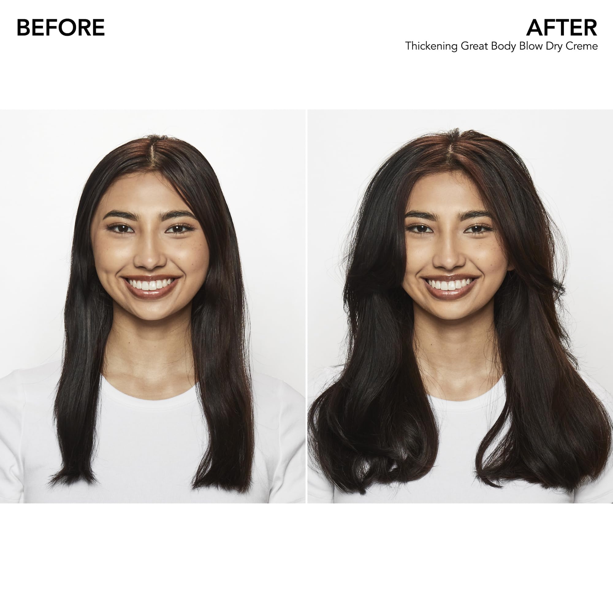 Bumble and bumble Thickening Great Body application close-up shows visible lift
