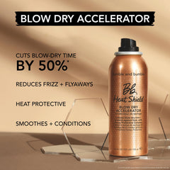 Bumble and bumble Heat Shield mist spray close-up, delivering even dispersion for smoother blowouts.
