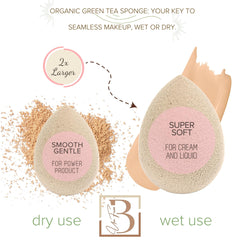 Bumfuzz Green Tea Beauty Sponge highlights plant-based, dye-free materials.