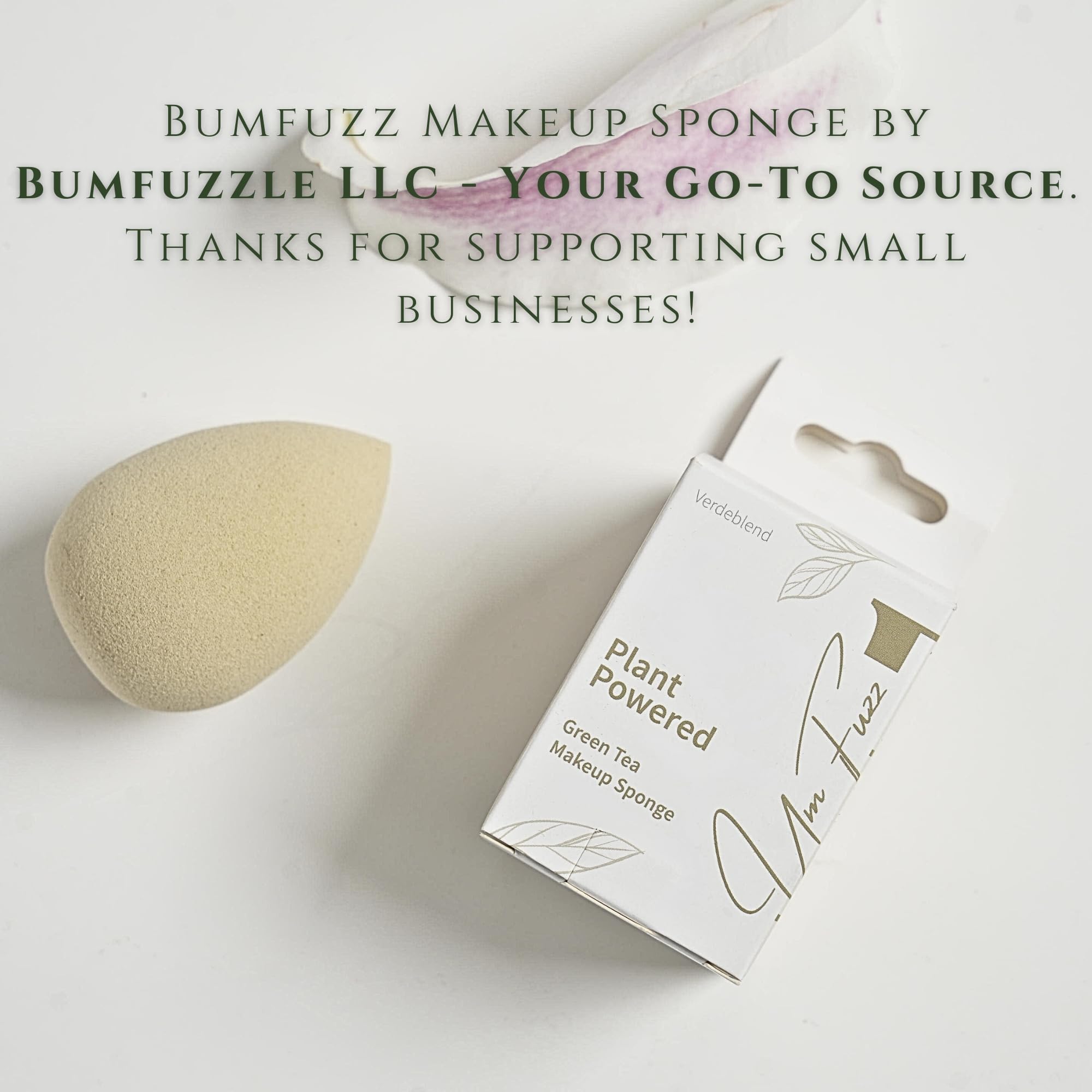 Vegan cruelty-free badge reinforces ethical makeup tool choice from Bumfuzz.