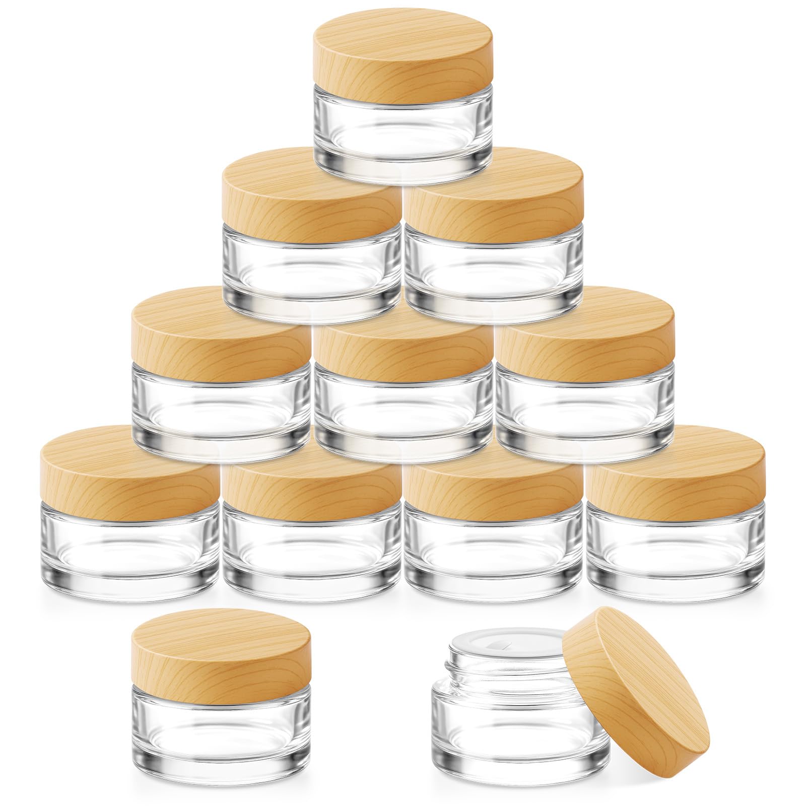 Bumobum 12-pack glass jars with 5 g capacity for DIY lip balms and samples.