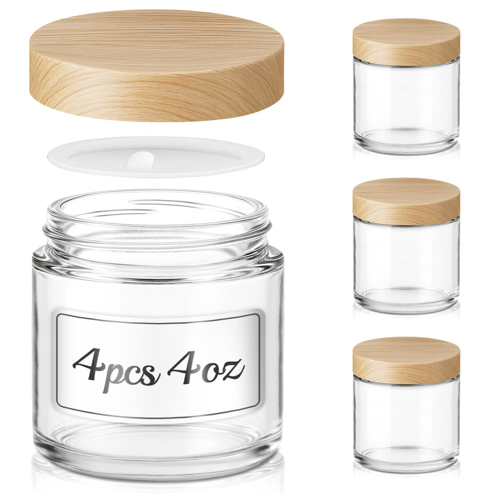 Bumobum 4oz glass jar with woodgrain lid, sturdy for creams and travel