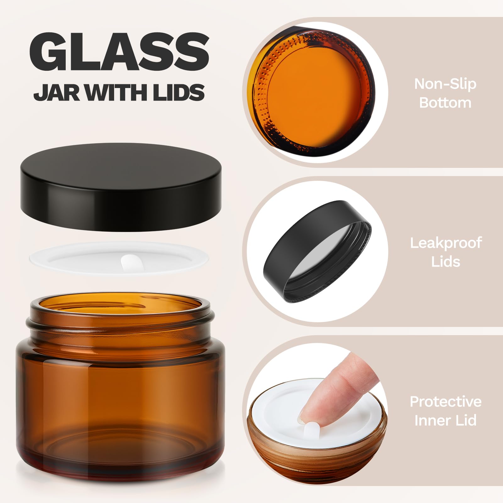 Six-pack Bumobum amber glass jars ready for travel cosmetics
