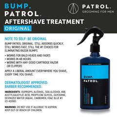 Bump Patrol Original Formula label closeup showing clear bottle and gentle post-shave care.