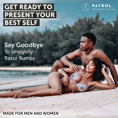 Bump Patrol packaging box signaling premium, dermatologist-approved grooming.