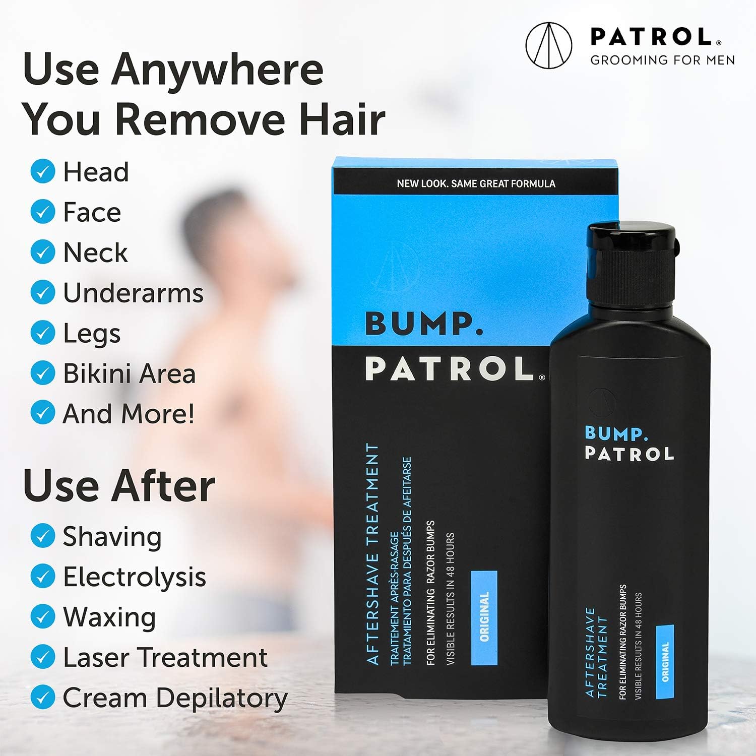 Bump Patrol serum application close-up showing smooth finish and calm skin.