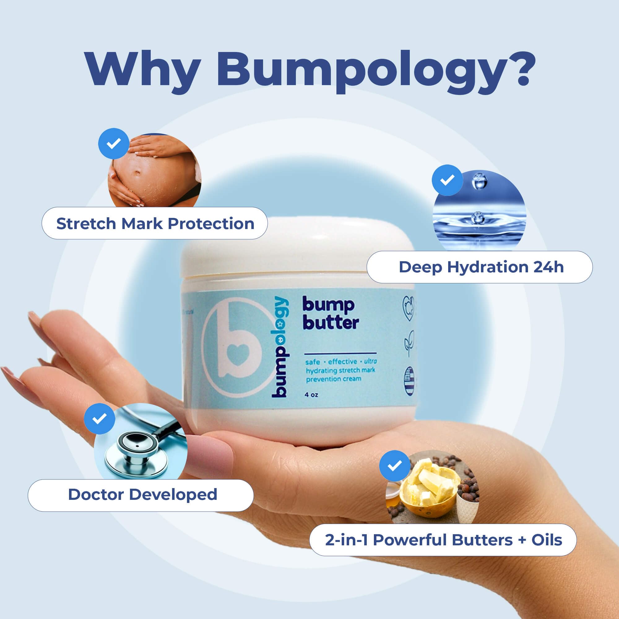 Bumpology Bump Butter skin appearance shows hydrated, glowing look after use.