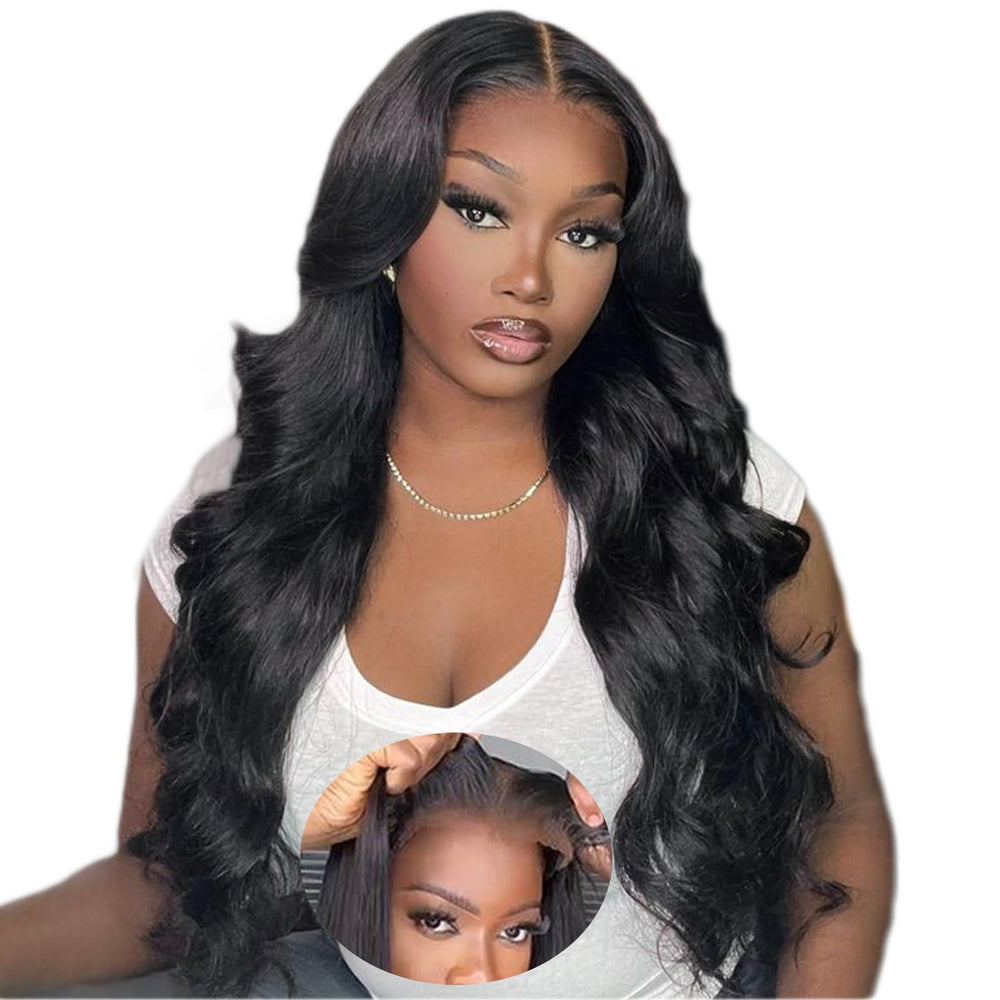 bunGiol 5x5 HD lace closure wig with 24 inch body wave for natural parting