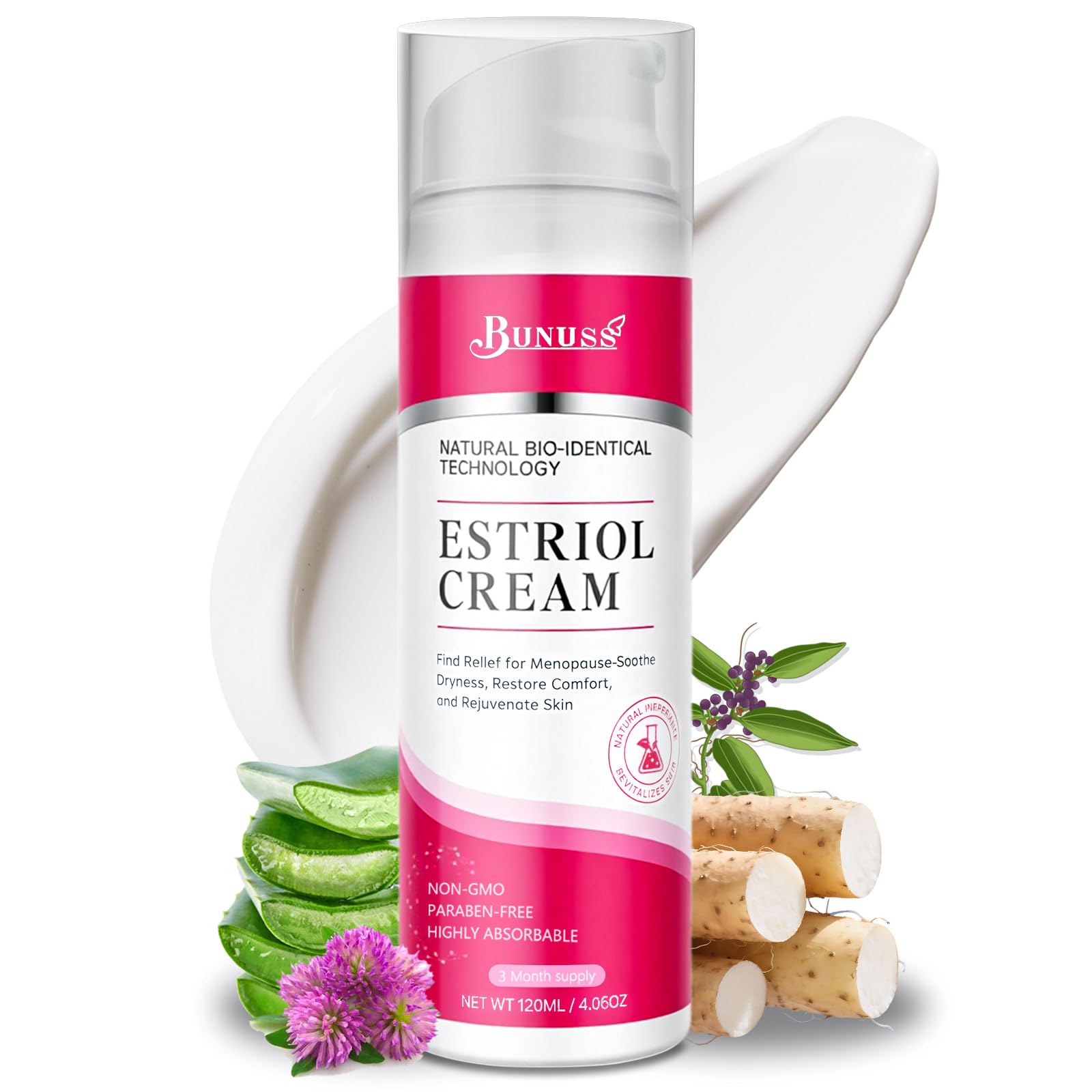 BUNUSS Estriol crema facial: hidratación suave para rostro diariamente.