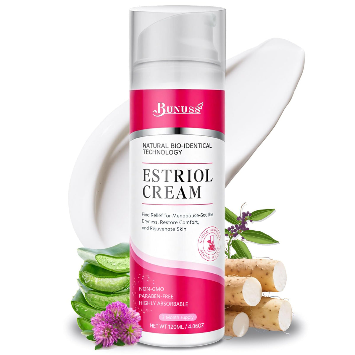 BUNUSS Estriol crema facial: hidratación suave para rostro diariamente.